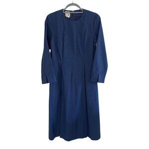 Trademark Size 4 Navy A-Line Midi Dress Fit and Flare Career Modest Box Pleats